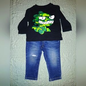 Kids Black Dinosaur Top and Skinny Jeans Set